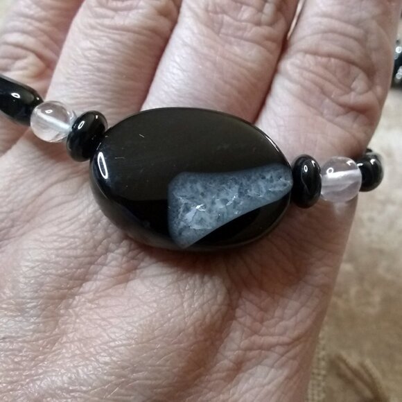 Massive Protection Bracelet: Black Agate + Quartz ~ Balance Energy & Chi Flow - Picture 9 of 11